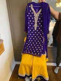 EID Pakistani/Indian Party Wear - Purple & Yellow Shalwaar 