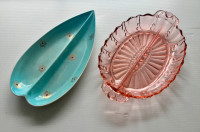 Two vintage Serving Plate: Heart Model, Pink Depression Glass