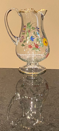 Vintage Footed Hand Painted 22K Rimed Crystal Pitcher