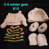 3-6  month winter hats, mitts and slippers