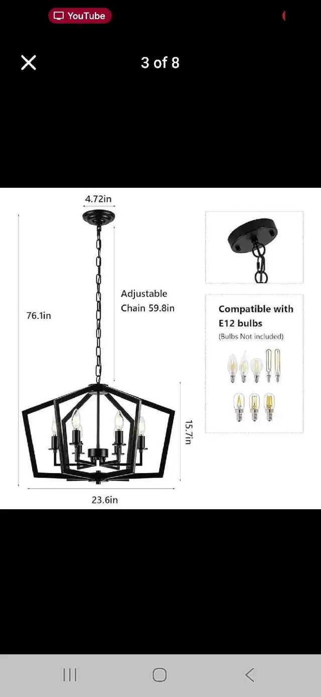 Farmhouse Black Metal Chandelier – 6-Light Adjustable Hanging Fi in Indoor Lighting & Fans in City of Montréal - Image 4