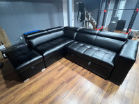 Sleeper Sectional - 3 Piece - Black Leather