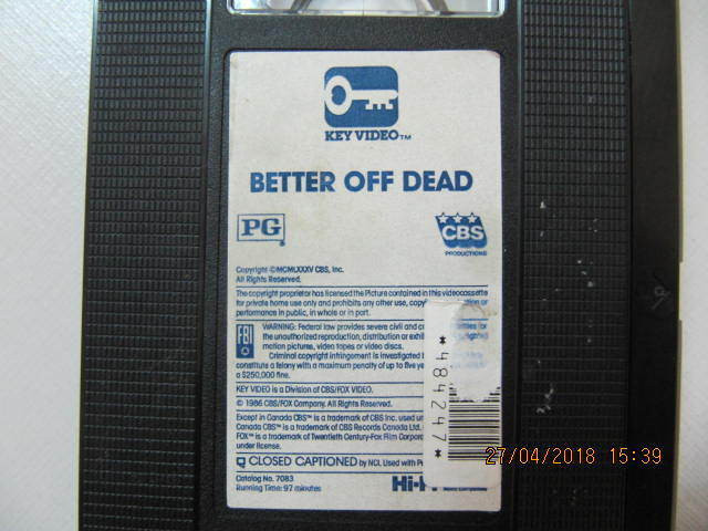 Classic Better Of Dead VHS Movie Starring John Cusack Circa 1985 in CDs, DVDs & Blu-ray in Mississauga / Peel Region - Image 4