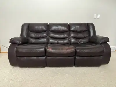 2-Piece Leather Reclining Couch Set, View more