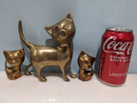 Vintage Korean brass cat family of three figurines