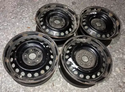 +++++NEW PRICE REDUCTION+++++ MUST GO BEFORE WINTER. The four, black, 16 “ / 5 hole steel rims for t...