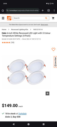 Halo 6-inch White Recessed LED Light w/ 5 Colour Temp (4 pack)