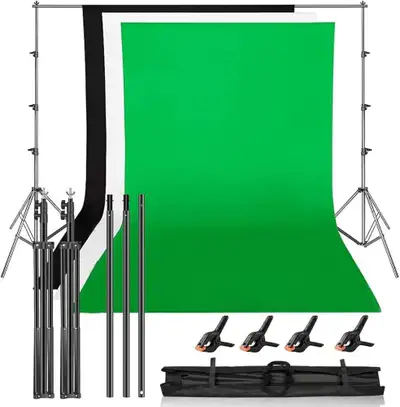 2x2m Background Stand with 2x3m 3 Backdrops Green, White,Black L, View more