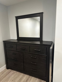 Two wood dressers and mirror - dark brown - great condition 