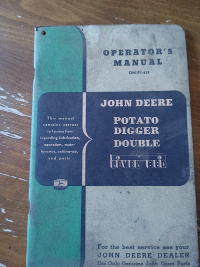 John Deere Double Level Bed Potato Digger Operator's Manual OM-F7-852 . It is in good condition. Shi...