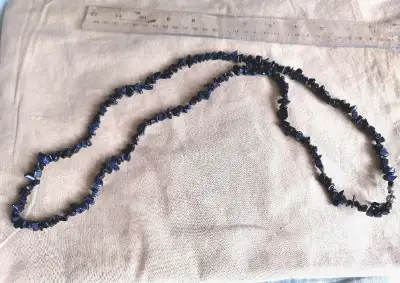 NATURAL LAPIS LAZULI STONE CHIP BEADS NECKLACE 36" LONG, View more