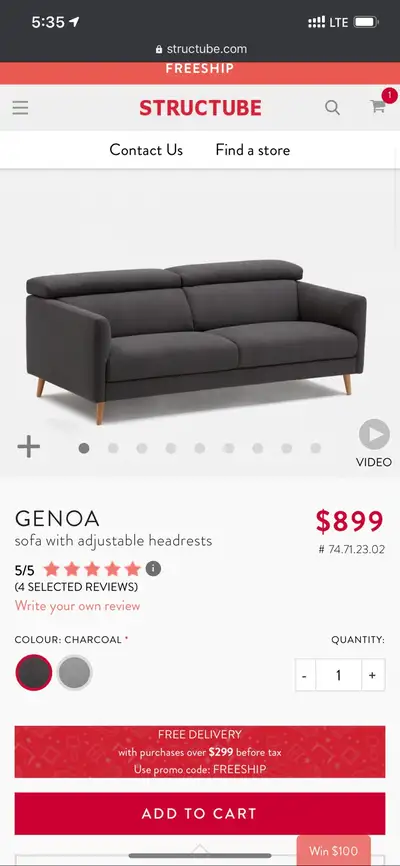 Structube Sofa with Adjustable headrests, View more