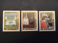 TIMBRES, SÉRIE COMPLÈTE, ANTIGUA 1982, LADY DIANA, trois timbres
