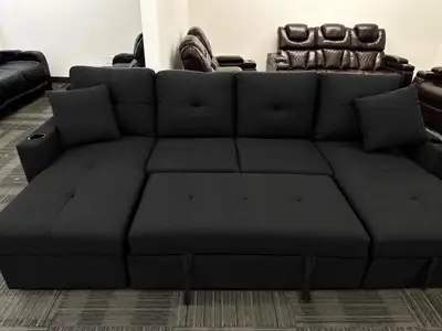Modern Black Sectional Sofa with Pull-Out Bed, View more