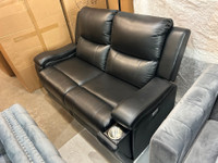 Black leather Power Recliner loveseat sofa refined living 