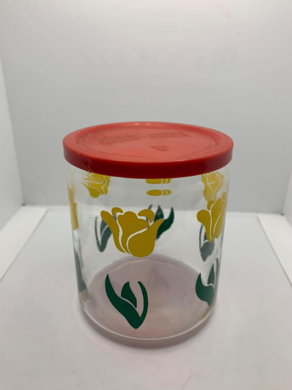 Vintage Kitchen Canister Jar - Yellow Tulips - HandiSaver in Kitchen & Dining Wares in Fredericton - Image 3