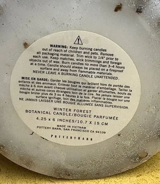 6”/15CM POTTERY BARN WINTER FOREST BOTANICAL PILLAR CANDLE in Home Décor & Accents in Markham / York Region - Image 5