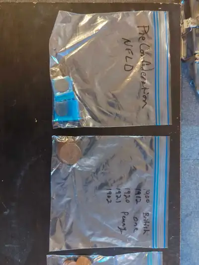 Ton of coins from everywhere. Sorted. Wheat pennies from 1910s to 1970s, failed currencies, queens c...