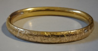 Antique F&B Pat Gold Floral Hinged Bangle Bracelet