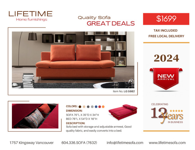STYLISH SOFA -Sofa bed with storage and adjustable armrest in Couches & Futons in Vancouver