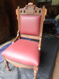 antique Eastlake Victorian 2 matching chairs, new cherry leather