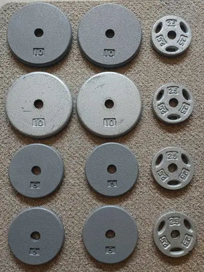 Weight plates (1" hole - 70lbs total), View more