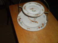 Vintage- 2 tier- Bird of Paradise plates on stand