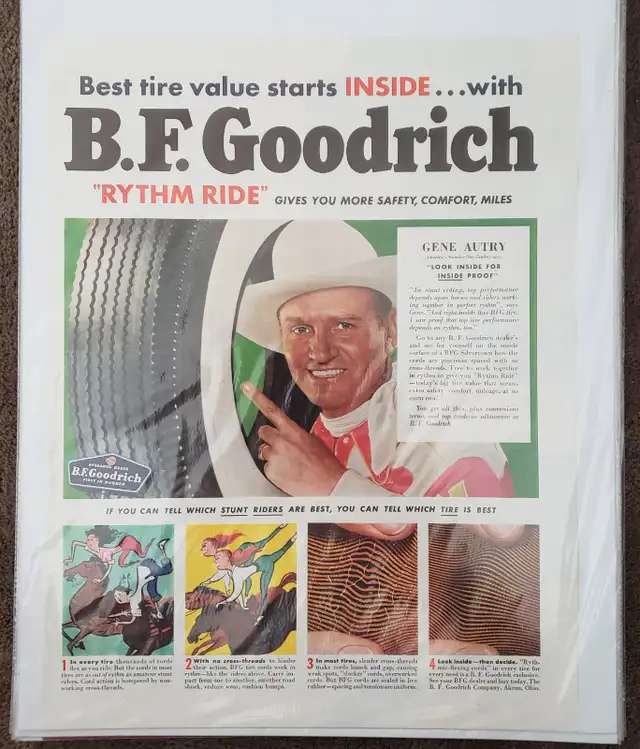 1950's VINTAGE GENE AUTRY / B.F. GOODRICH MAGAZINE AD – in cello in Arts & Collectibles in Laval / North Shore - Image 2