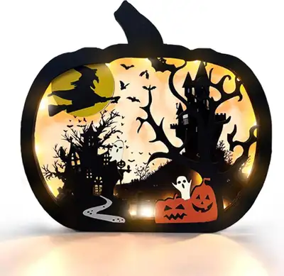 Larger Halloween Wooden Table Sign, LED Light Up Pumpkin, View more