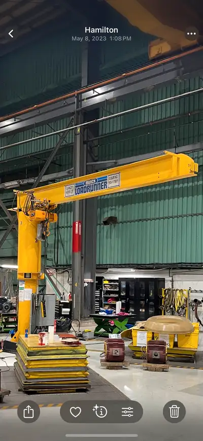 6000 lbs jib crane with 3t Hoist. 12ft to underside of the beam 16ft reach from center of column. Ji...