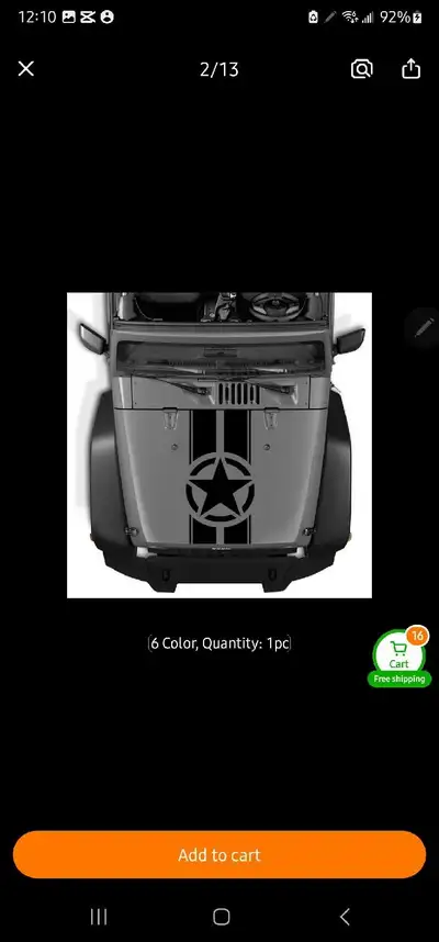 Upgrade your ride with this brand new, sleek Jeep-style hood decal featuring a classic star and stri...