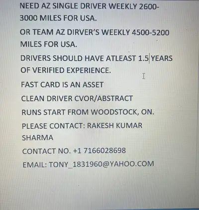 Urgent AZ Single /AZ team Drivers, View more