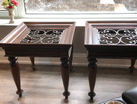 SIDE TABLES  SOLID WOOD WITH IRON -GLASS TOP