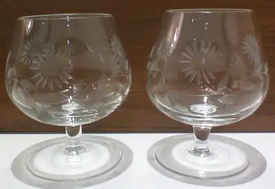 Crystal brandy/cognac snifter glasses etched cornflower-like, View more