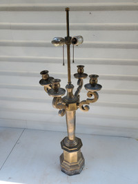 Antique 1940s solid cast metal brass finish candelabra lamp