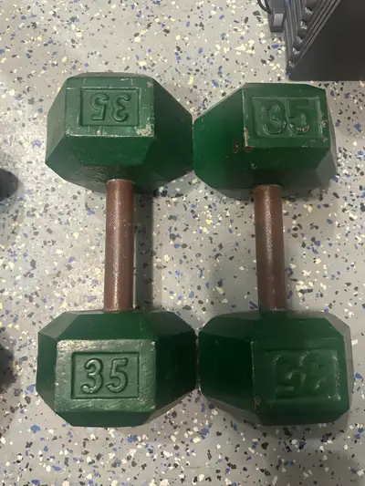 pair of 35 lb steel dumbbell, View more