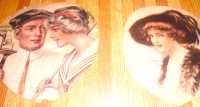 Pair of Antique  Colorized Cardboard  Hand Fans