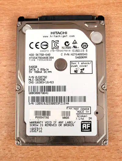 640GB 2.5" SATA HDD ┃ Hitachi 5K750-640, View more