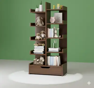 "Modern Wood Bookshelf with Storage Drawer - Available in Two Co, View more