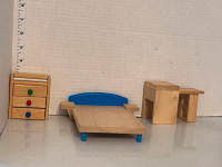 Wood Dollhouse Furniture Bed Desk Side Table