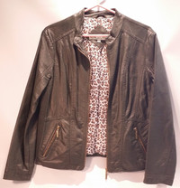 Faux Leather Jacket by CLEO Petites Brown Size Medium