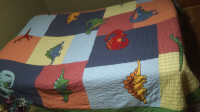 HAND MADE QUILT WITH EMBROIDERED DINOSAURS DOUBLE BED SIZE
