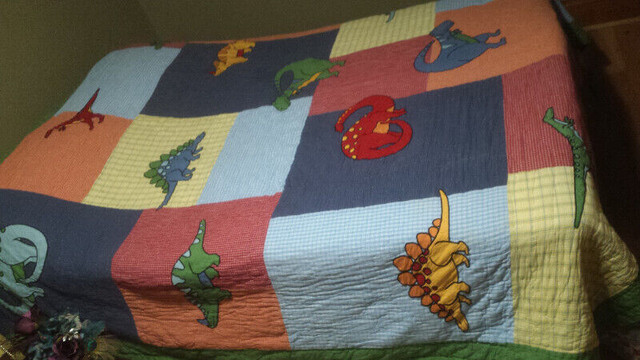 HAND MADE QUILT WITH EMBROIDERED DINOSAURS DOUBLE BED SIZE in Bedding in Stratford