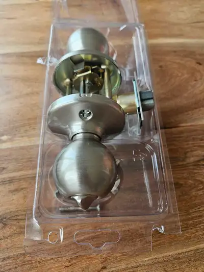 NEW Door Knob Set with Lock, Exterior Interior Satin Nickel , View more