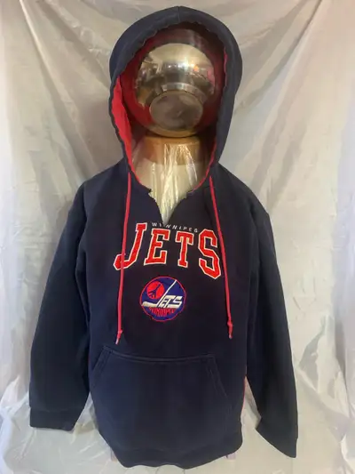 Here is a used Winnipeg Jets hoodie in good condition, perfect for any young fan looking to show the...