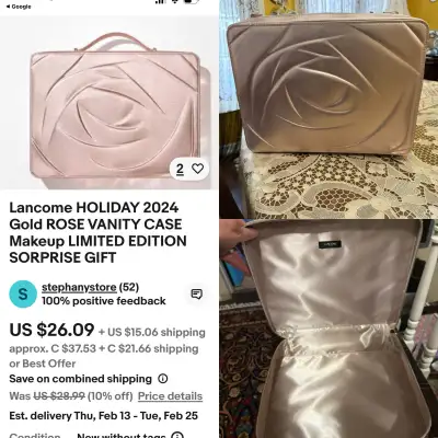 BRAND NEW”LANCÔME “METALLIC GOLD ROSE VANITY MAKEUP CASE, View more