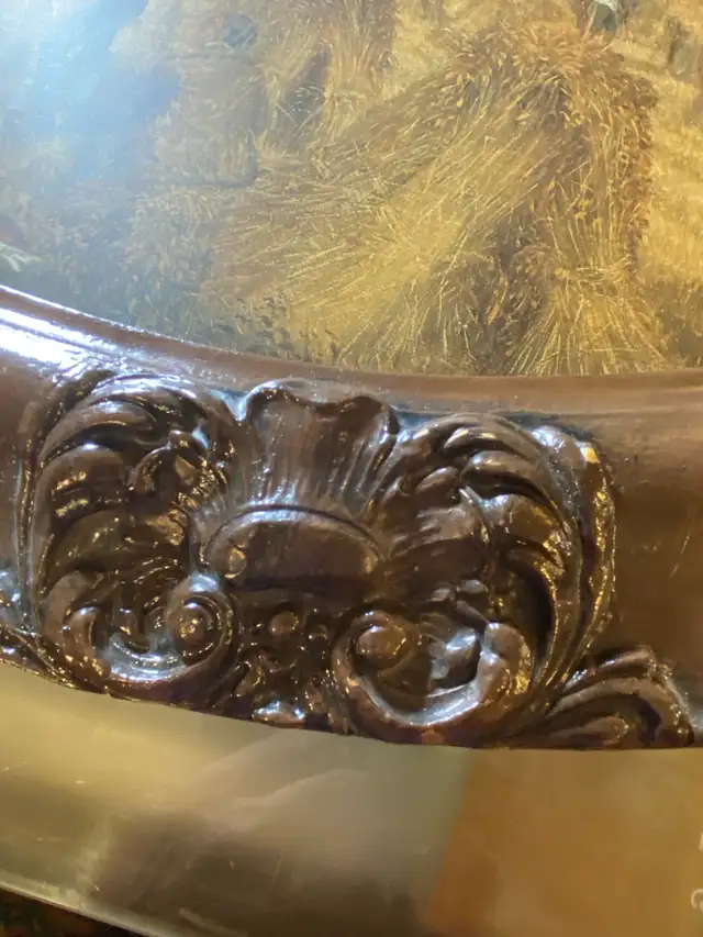 Antique Brown Frame Oval Wood Bubble Glass Carved Convex Ornate in Arts & Collectibles in Vancouver - Image 7