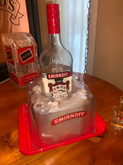 Vintage Smirnoff Vodka Bottle Chiller n glorifier Mint condition Bottle in ad for display purposes,...
