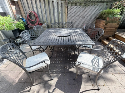 Wrought Iron patio table with 8 arm Chairs, View more