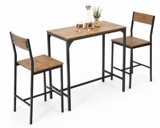 Costway 3PCS Bar Table Set Industrial Counter Height Dining Tabl
